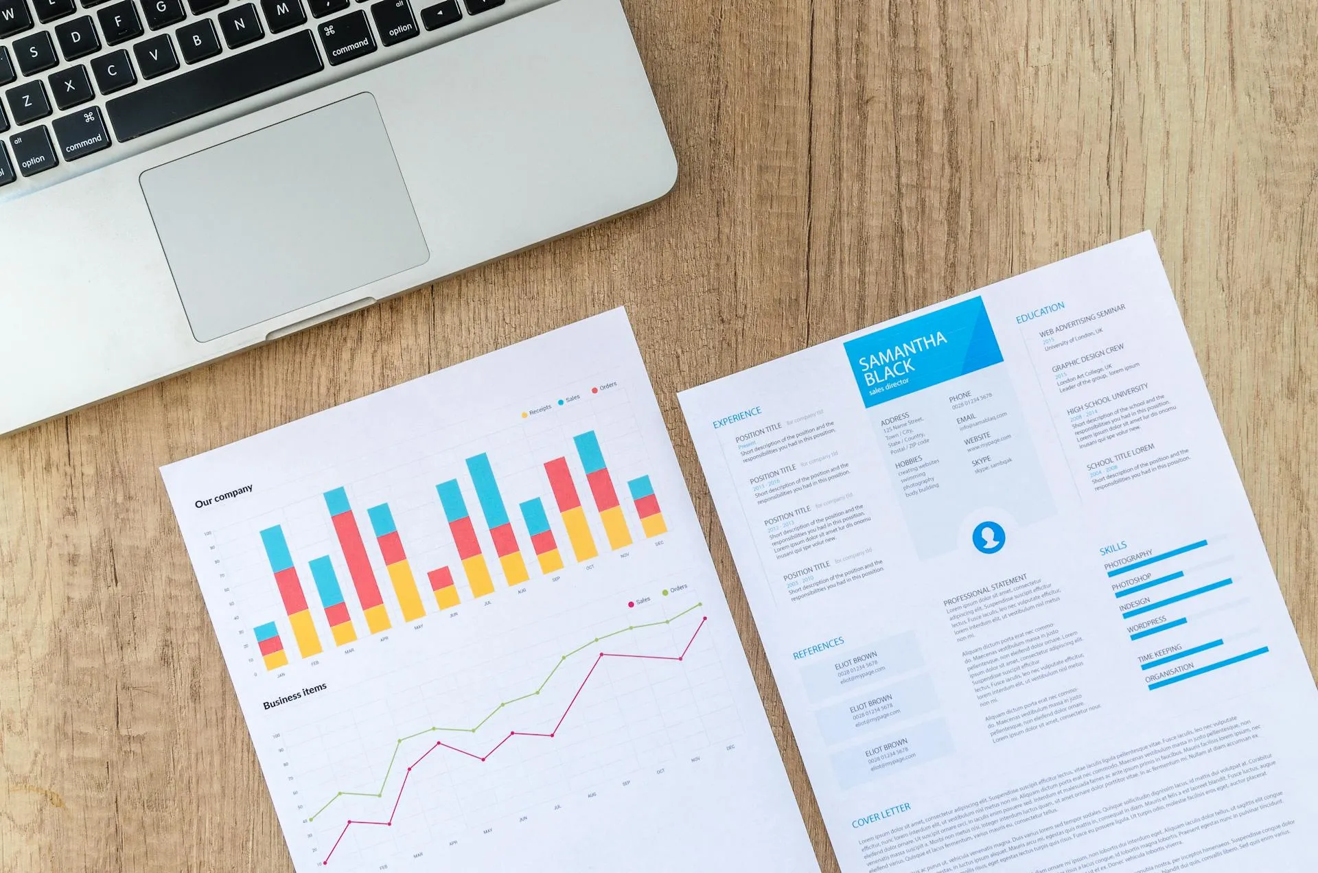 Laptop displaying business analytics and charts representing return on investment